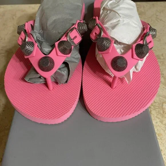 Balenciaga Cagole Studded Flip Flop Sandals (Orig. $495) w/tax (Size 6B/36EU)